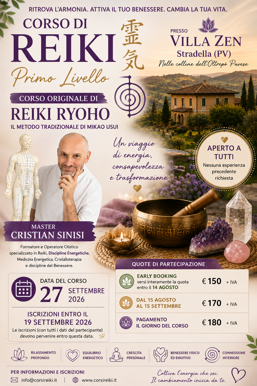 CORSO DI REIKI 1°LIV. - Master Cristian Sinisi a villa zen